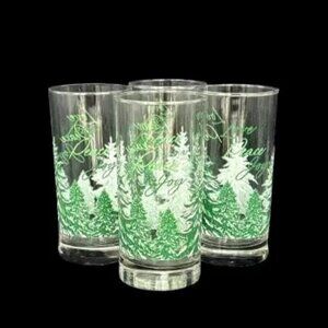 Vintage Libby Winter Woodland "Love Peace Joy" Tumbler High Ball Glasses Set of